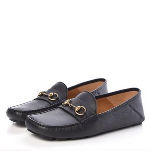 Gucci Black Leather Horsebit Driver Loafers Size 7